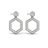 Channel Set Diamond Open Honeycomb Drop Stud Earrings