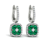 Cushion Diamond and Multi Emerald Earrings