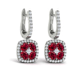 Cushion Diamond and Multi Ruby Earrings