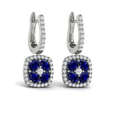 Cushion Diamond and Multi Sapphire Earrings