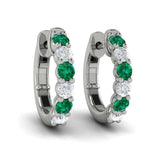 Forward-facing Diamond and Emerald Open Hoop Earrings