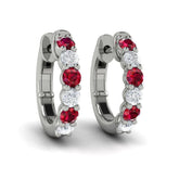 Forward-facing Diamond and Ruby Open Hoop Earrings