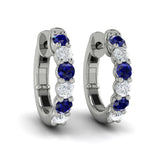 Forward-facing Diamond and Blue Sapphire Open Hoop Earrings