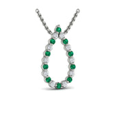 Diamond and Emerald Open Teardrop Pendant Necklace