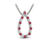 Diamond and Ruby Open Teardrop Pendant Necklace