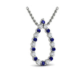 Diamond and Blue Sapphire Open Teardrop Pendant Necklace