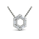 Diamond Baguette Double Row Open Honeycomb Pendant Necklace