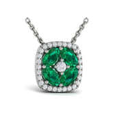 Diamond Cushion Halo and Multi Oval Emerald with Center Diamond Necklace