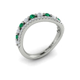 Diamond and Emerald Two Row Curved Ring