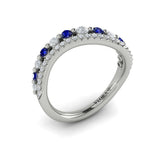 Diamond and Blue Sapphire Two Row Curved Ring
