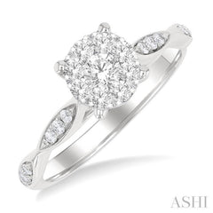 1/2 Ctw Round Shape Lovebright Marquise Carved Round Cut Diamond Engagement Ring in 14K White Gold