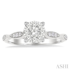 1/2 Ctw Round Shape Lovebright Marquise Carved Round Cut Diamond Engagement Ring in 14K White Gold