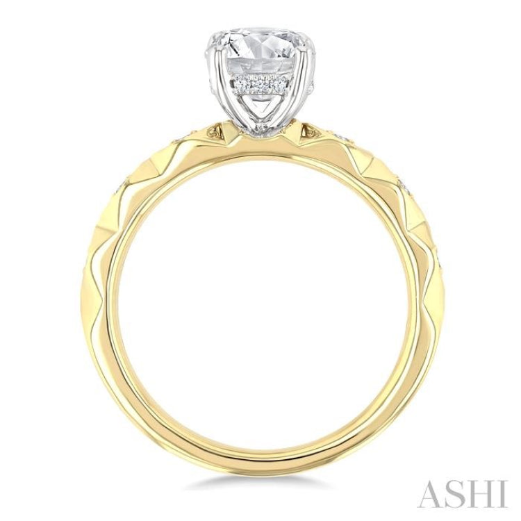 1/10 Ctw Circular Shape Grooved Shank Semi-Mount Diamond Engagement Ring in 14K Yellow and White Gold