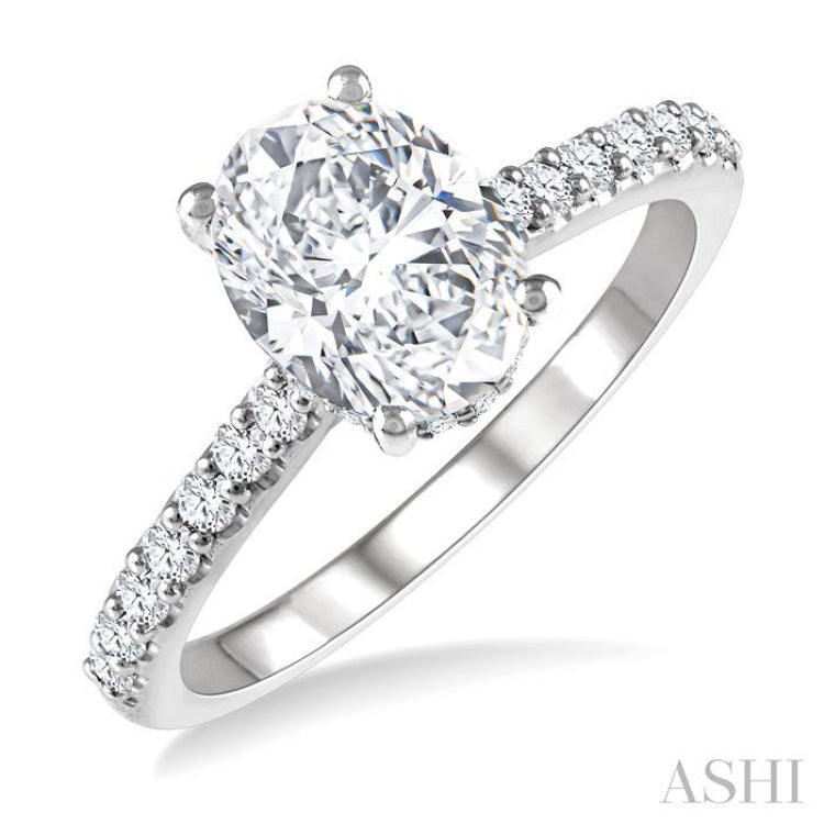1/3 Ctw Oval Shape Round Cut Diamond Semi-Mount Diamond Engagement Ring in 14K White Gold
