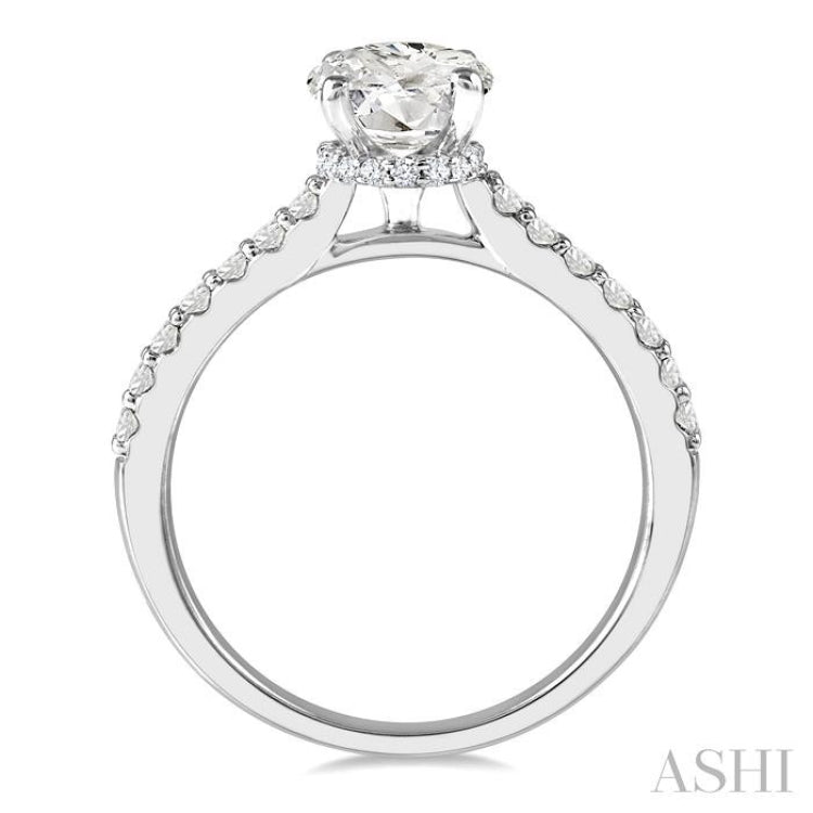 1/3 Ctw Oval Shape Round Cut Diamond Semi-Mount Diamond Engagement Ring in 14K White Gold