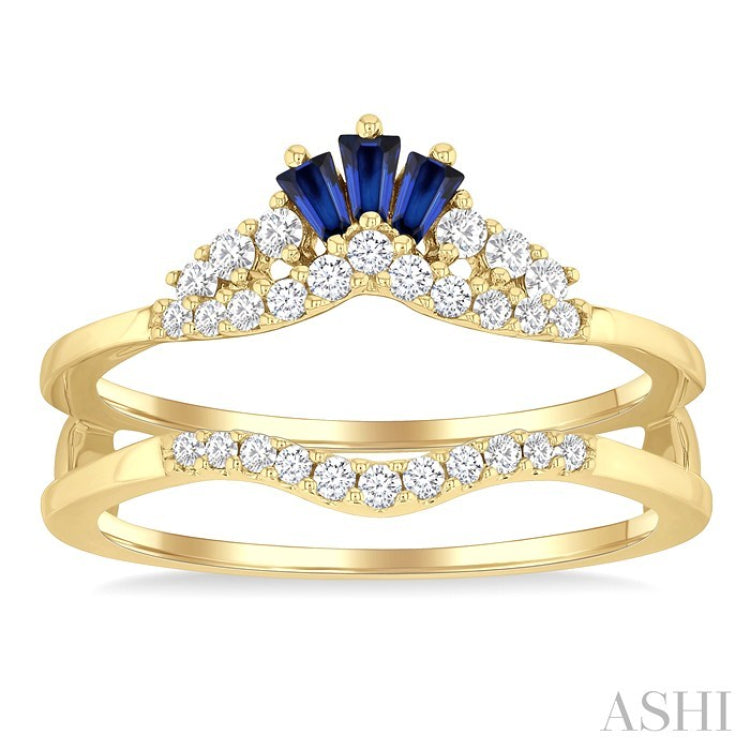 2.55X1.8 MM Baguette Cut Sapphire and 1/4 Ctw Round Cut Diamond Crown Precious Insert Ring in 14K Yellow Gold