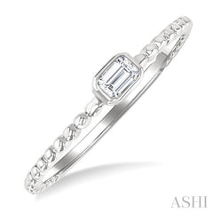 1/6 Ctw Ball Bead East-West Bezel Set Emerald Cut Diamond Stackable Petite Fashion Ring in 14K White Gold