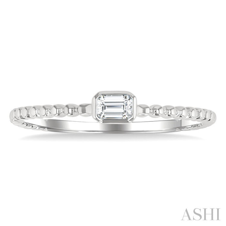1/6 Ctw Ball Bead East-West Bezel Set Emerald Cut Diamond Stackable Petite Fashion Ring in 14K White Gold