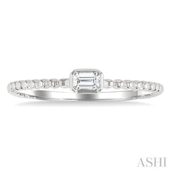 1/6 Ctw Ball Bead East-West Bezel Set Emerald Cut Diamond Stackable Petite Fashion Ring in 14K White Gold