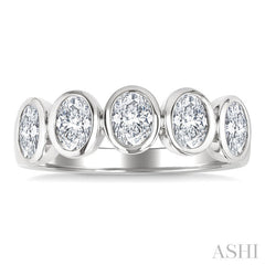 1 1/2 Ctw 5-Stone Bezel Set Oval Cut Diamond Fashion Band in 14K White Gold