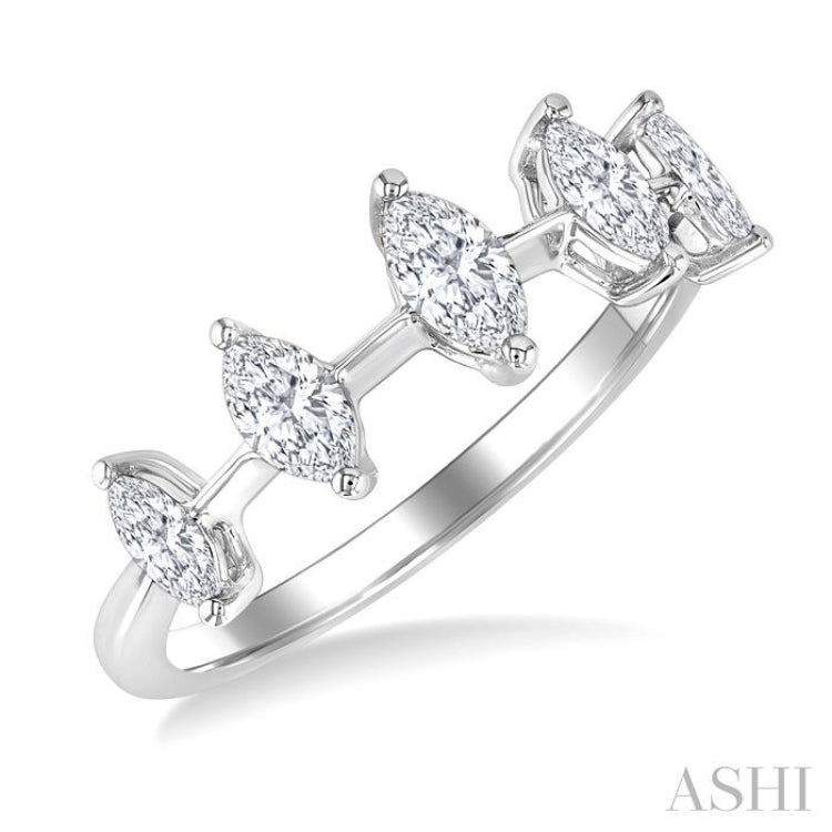 3/4 Ctw Marquise Cut Diamond Half Eternity 5-Stone Fashion Band in 14K White Gold