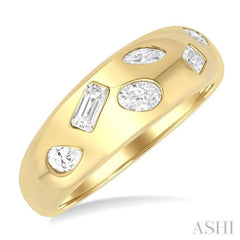 1/2 Ctw Mixed Shape Diamond Mosaic Wide Fashion Band in 14k Yellow Gold