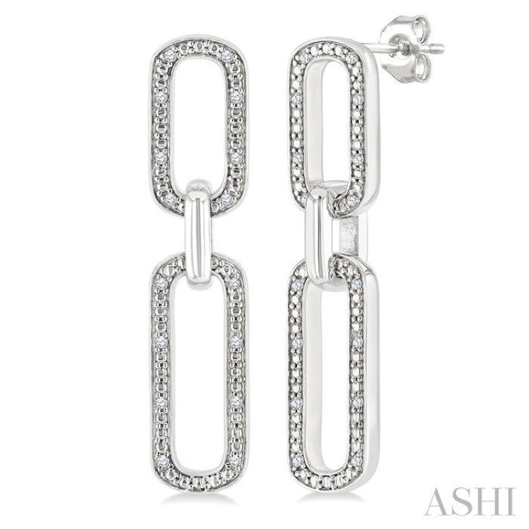 1/10 Ctw Bold Single Cut Diamond Paperclip Earrings in Sterling Silver