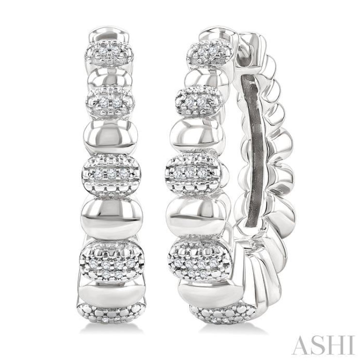 1/10 Ctw Bold Ribbed Round Cut Diamond Hoop Fashion Earrings in Sterling Silver