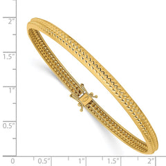 14k Polished Textured 5.00mm Flexible Round Bangle Bracelet