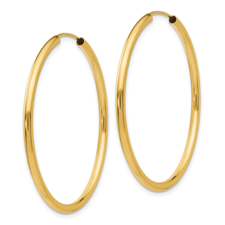 14k 2x40mm Polished Round Endless Tube Hoop Earrings