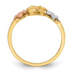 14k Tri-color Three Plumeria Flowers Ring