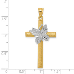 14k Two-tone Cross with Butterfly Pendant
