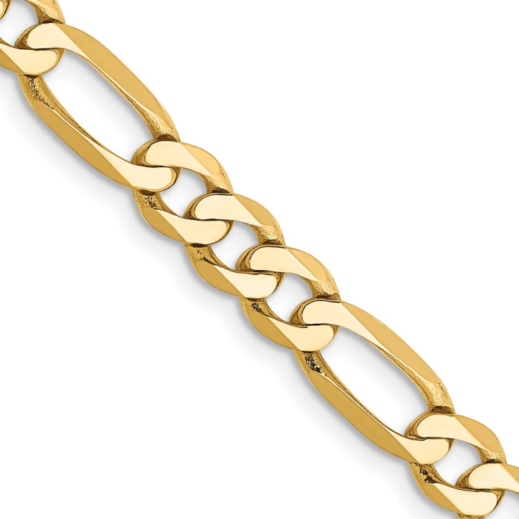 14K 22 inch 5.25mm Flat Figaro with Lobster Clasp Chain