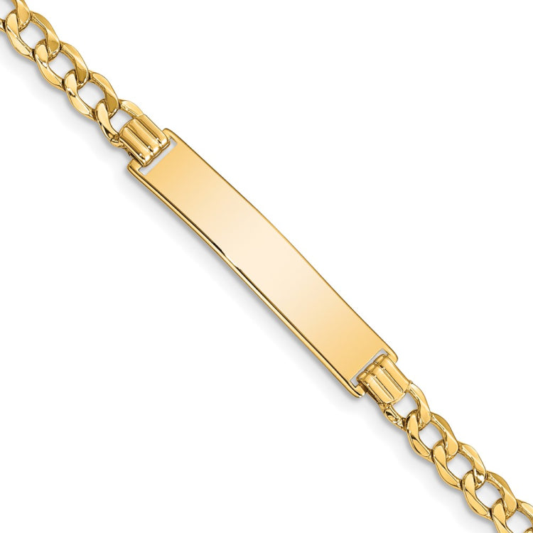 14k Polished Semi-Solid Chain/Solid Plate Curb Link 33x6.75mm Plate 8 inch ID Bracelet