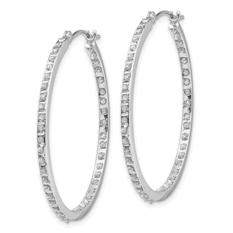 14k White Gold Diamond Fascination Diamond Dust/Accent 2x25mm Round In/Out Hoop Earrings