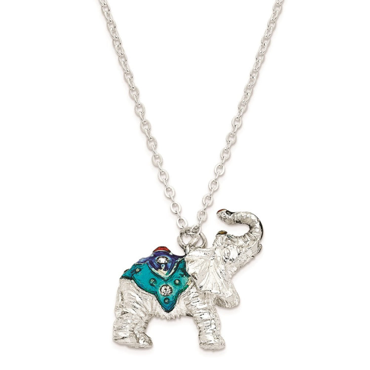 Luxury Giftware Pewter Bejeweled Crystals Gold-tone Enameled BAKUL Full Crystal White Elephant Trinket Box with Matching 18 Inch Necklace