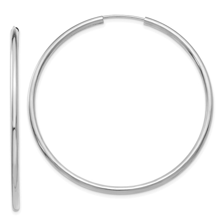 14k White Gold 2x50mm Polished Round Endless Tube Hoop Earrings