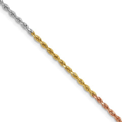 14K Tri-colored 18 inch 1.5mm Diamond-cut Rope with Lobster Clasp Chain