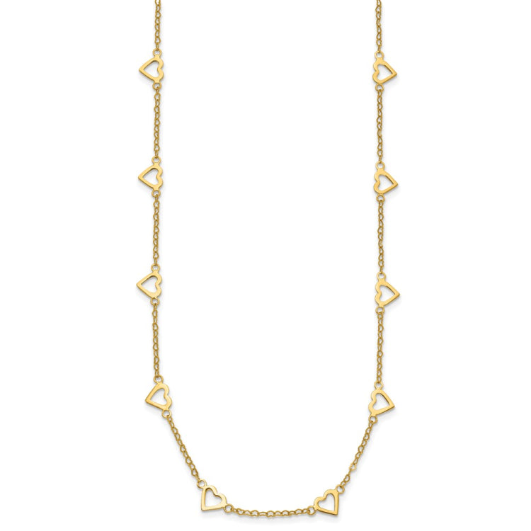 14k Polished Open Hearts with Heart Link Chain 18 inch Station Necklace