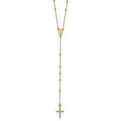 14k Polished Cross and Miraculous Medal Beaded 24 inch Rosary Necklace