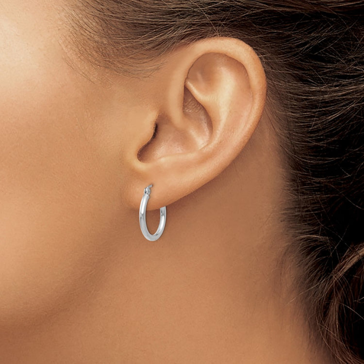 14k White Gold 2x18mm Polished Tube Hoop Earrings
