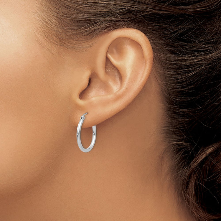 14k White Gold 2x20mm Polished Lightweight Tube Hoop Earrings