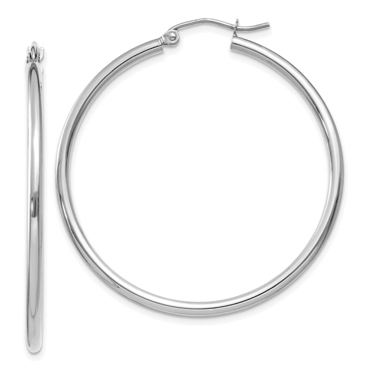 14k White Gold 2x40mm Polished Tube Hoop Earrings