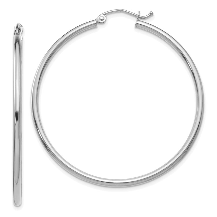 14k White Gold 2x45mm Polished Lightweight Tube Hoop Earrings