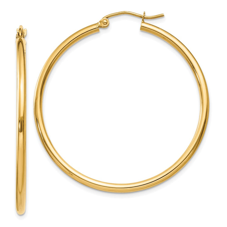 14k 2x40mm Polished Lightweight Tube Hoop Earrings