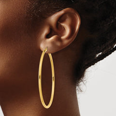 14K 2.5x60mm Polished Lightweight Tube Hoop Earrings