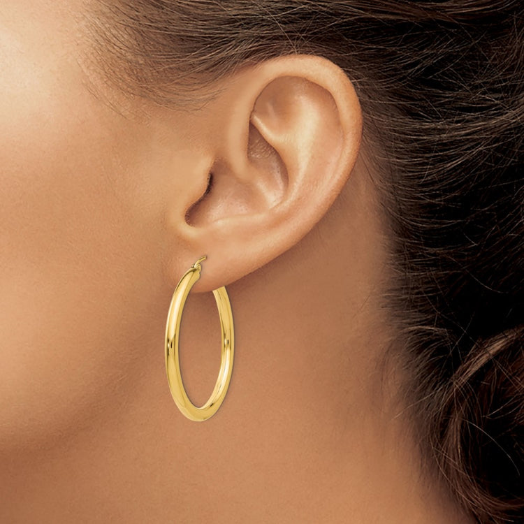 14K 3x35mm Polished Lightweight Tube Hoop Earrings