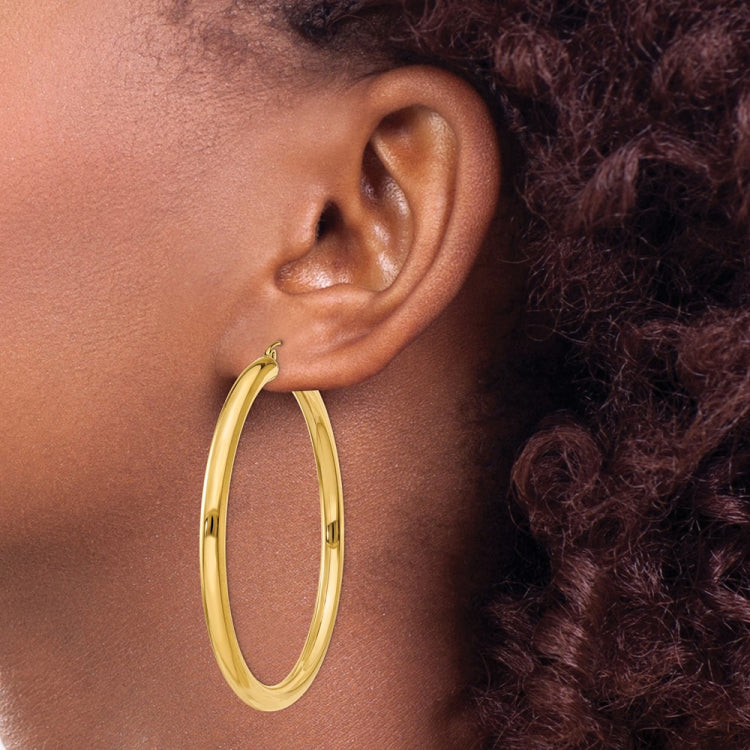14K 4x55mm Polished Lightweight Tube Hoop Earrings