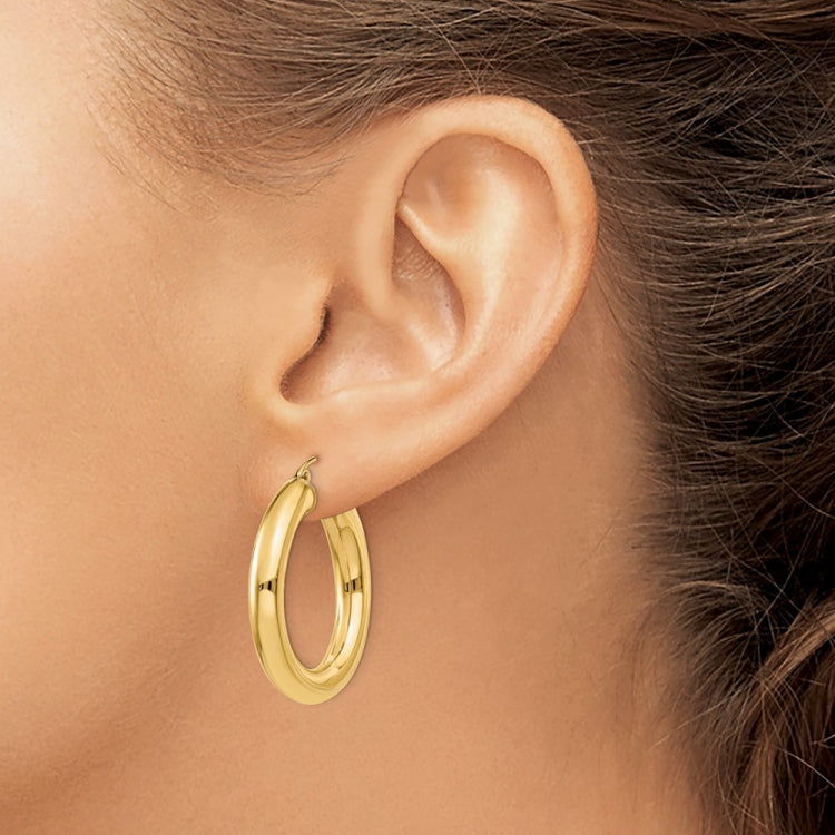 14k 5x30mm Polished Tube Hoop Earrings