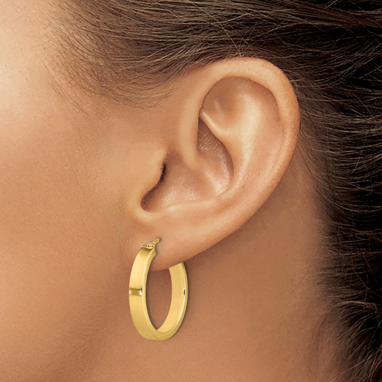 14k 4x25mm Polished Tube Hoop Earrings